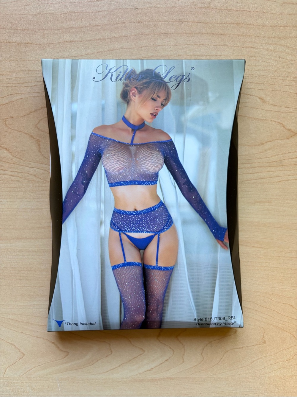 Killer Legs Women's Royal Blue Sheer Rhinestone 5-Piece Lingerie Set